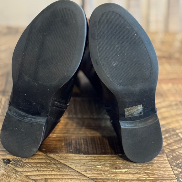 Two-Tone Black and Brown Mid-Calf Riding Boots - Women's Zip Heeled Boots - Picture 4 of 10